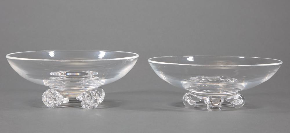 Appraisal: Pair of Steuben Glass Low Footed Bowls etched marks model