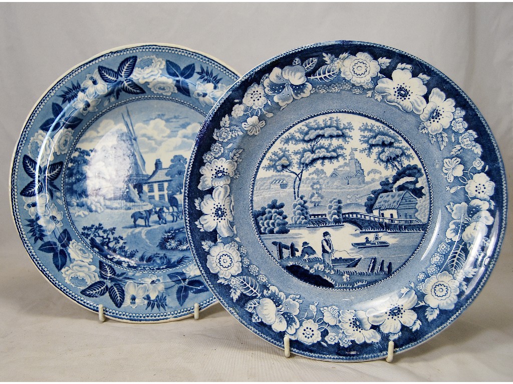 Appraisal: Three early Victorian pottery blue and white plates with dog-rose