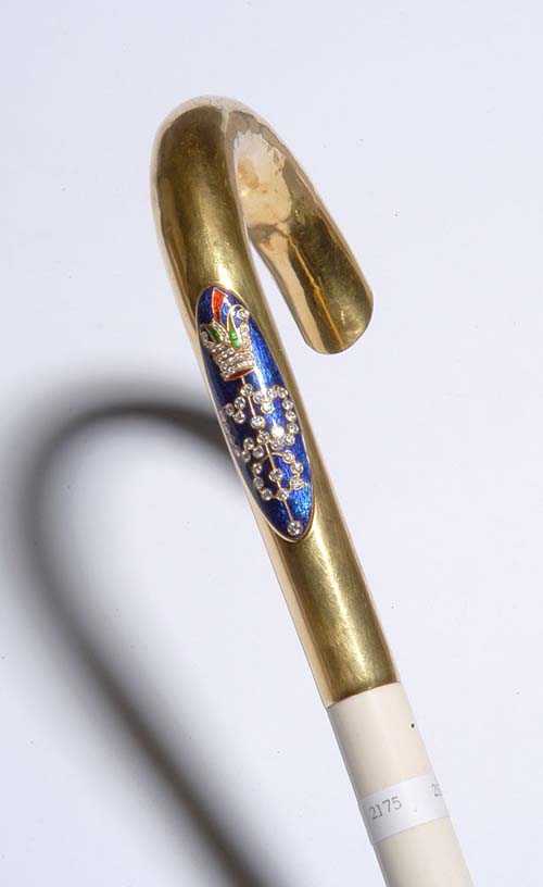 Appraisal: GOLD ENAMEL DIAMOND AND BONE WALKING STICK ca Yellow gold