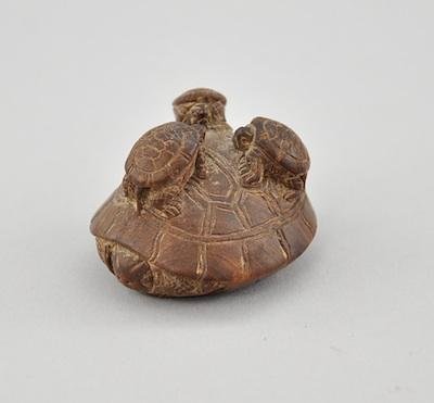 Appraisal: Tortoise with Three Babies Wood Netsuke Depicted with the young