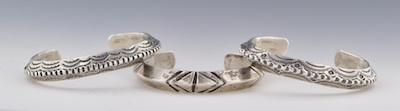 Appraisal: A Set of Three Native American Silver Cuff Bracelets Great