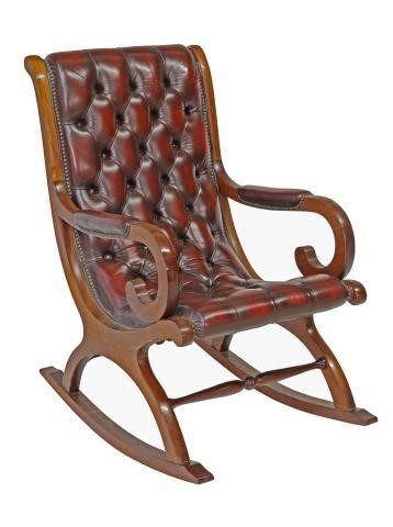 Appraisal: Campeche style rocking chair late th c mahogany frame oxblood