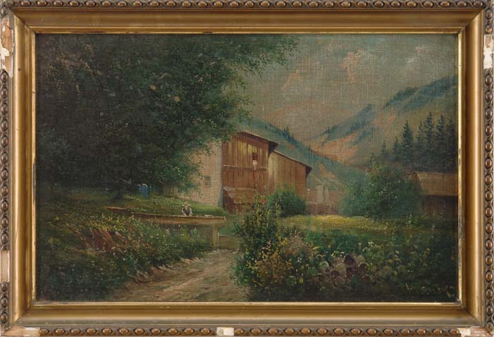 Appraisal: SIGNED American Late th Century Oil on panel scene shows