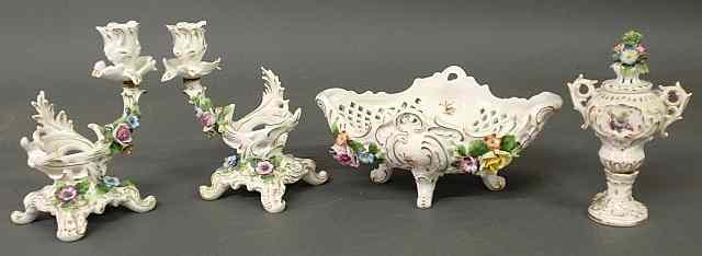 Appraisal: Four-piece German porcelain table set with floral and gilt decoration-