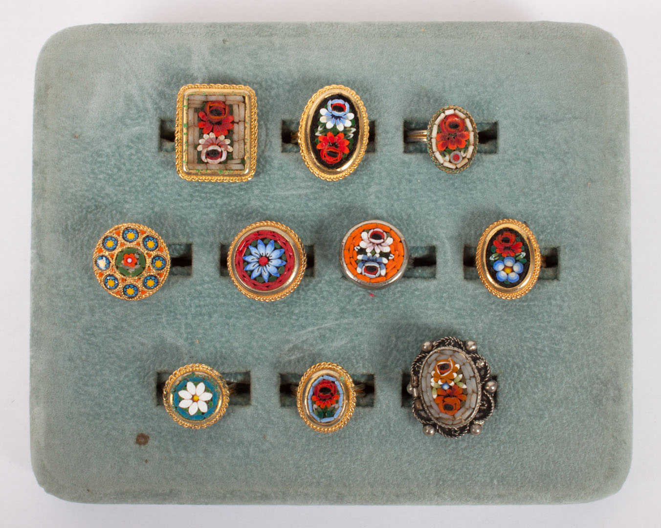 Appraisal: Ten Italian micro mosaic and gilt-metal rings including one poison