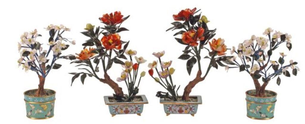 Appraisal: lot of two pairs Chinese jade trees in cloisonne planters