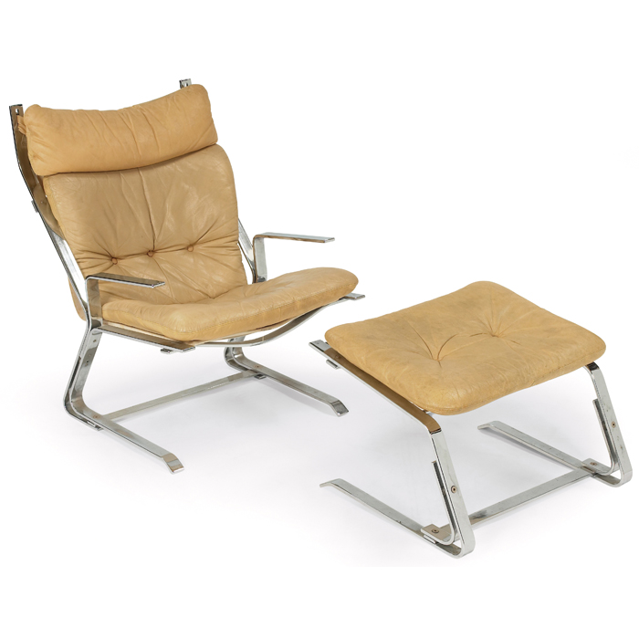 Appraisal: Scandinavian lounge chair and ottoman designer unknown heavy chromed steel