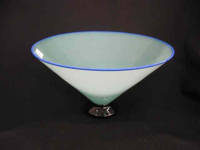 Appraisal: Art Glass Bowl seafoam green iwth blue rim black base