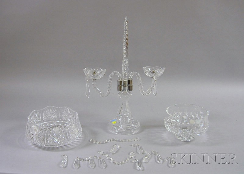 Appraisal: Waterford Cut Crystal Candelabra and Two Bowls maker's marks on