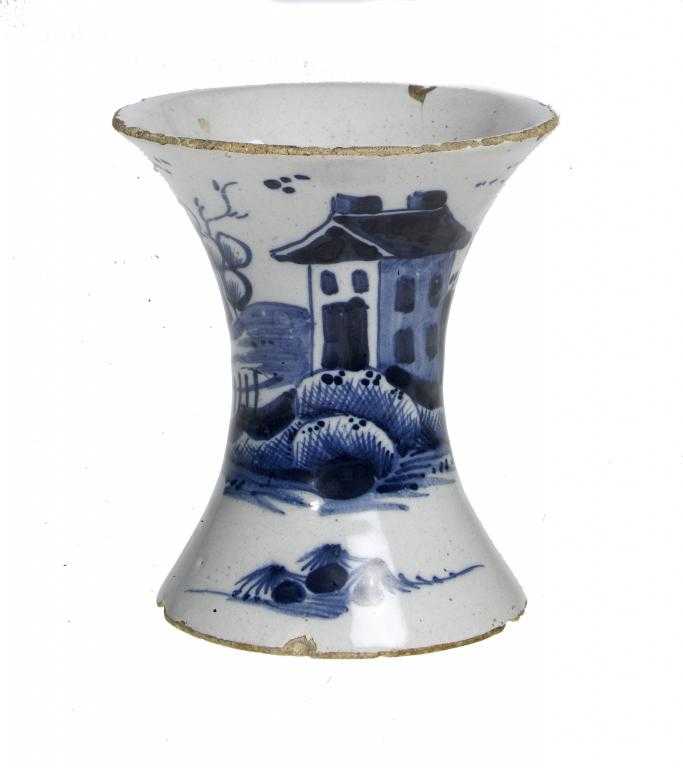 Appraisal: AN ENGLISH DELFTWARE VASE POSSIBLY LIVERPOOL of waisted cylindrical shape