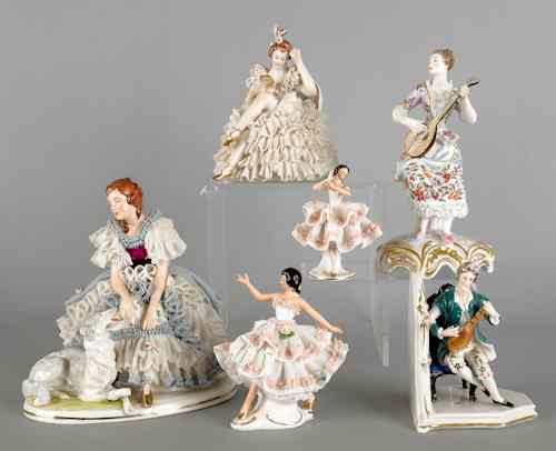 Appraisal: Four Dresden porcelain figures together with two other figures tallest