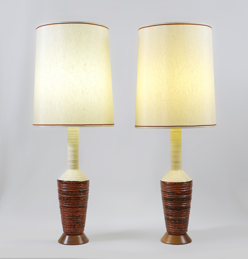 Appraisal: PAIR MID CENTURY ITALIAN CERAMIC LAMPS Vase form body with