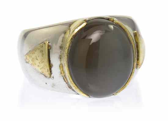 Appraisal: A Karat Yellow Gold Silver and Cat's Eye Chrysoberyl Ring