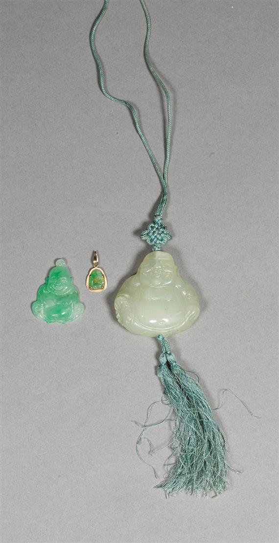 Appraisal: THREE BUDAI-PENDANTS China th th c Height from to cm