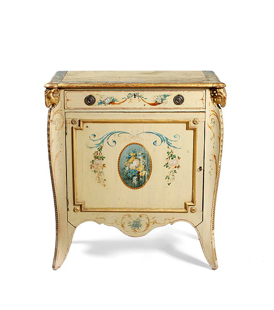 Appraisal: A CREAM PAINTED SIDE CABINET with single drawer above a