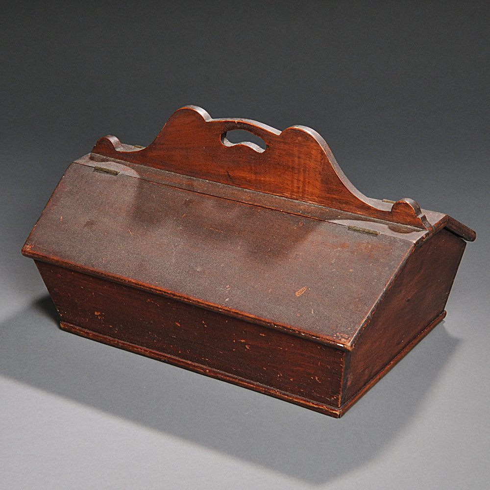 Appraisal: Figured Walnut Covered Cutlery Box America early th century with