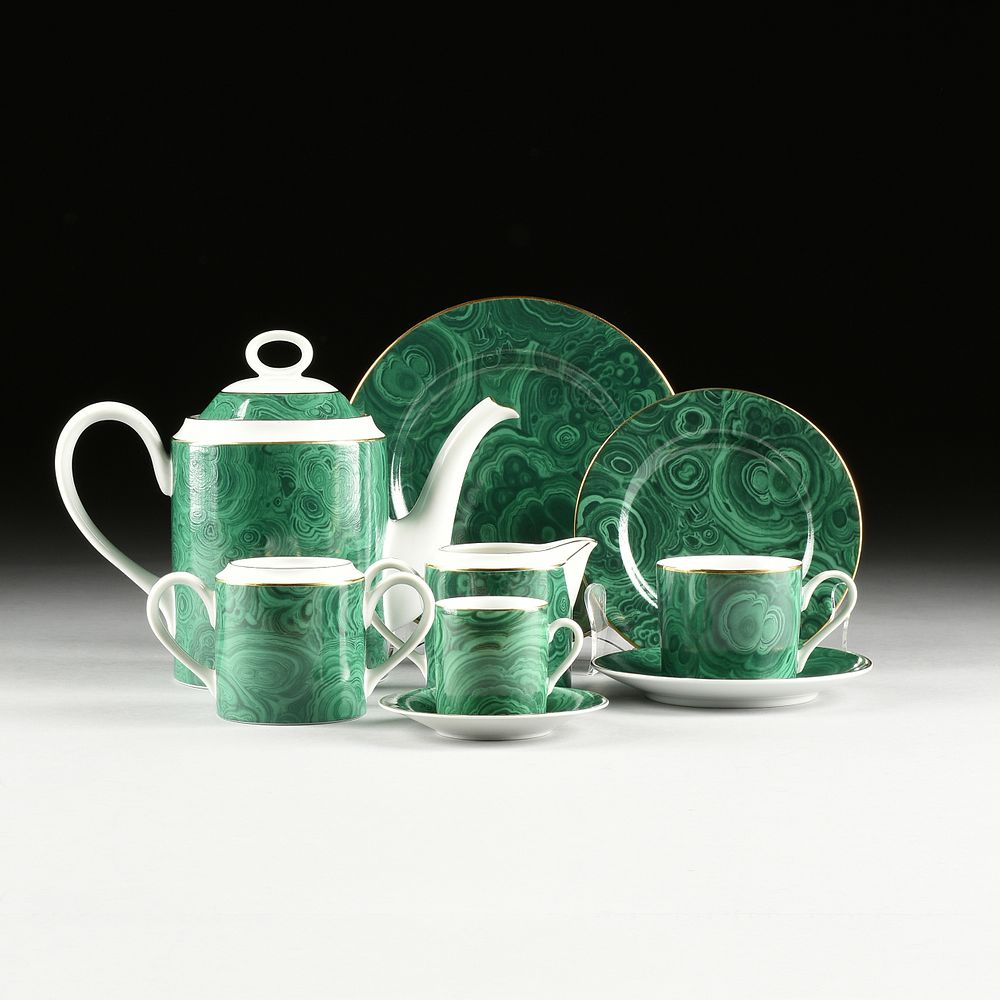 Appraisal: A FIFTY-ONE PIECE NEIMAN MARCUS MALACHITE COFFEE LUNCHEON PORCELAIN SERVICE