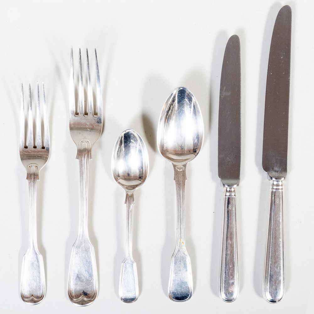 Appraisal: Assembled English Silver Flatware Service Most Victorian Comprising Twelve dinner