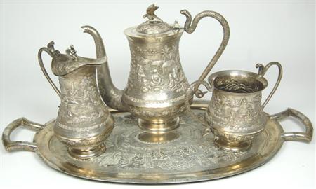 Appraisal: An Indian white metal coffee set and tray apparently unmarked