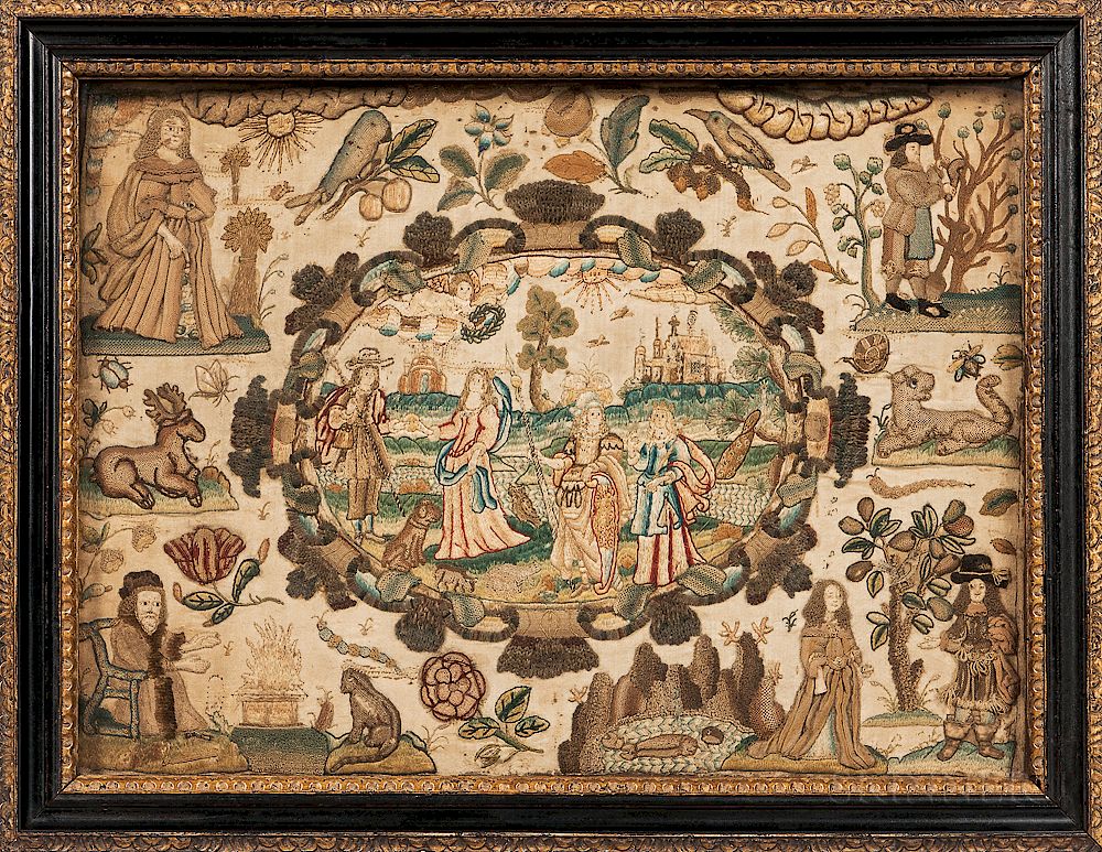 Appraisal: Stumpwork Picture with the Four Seasons Stumpwork Picture with the