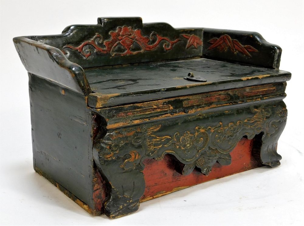 Appraisal: Antique Chinese Lacquered Wood Miniature Alter Box China th- th