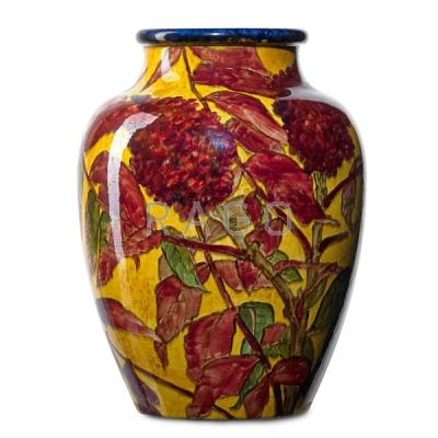 Appraisal: JOHN BENNETT Vase w flowers on yellow ground Condition Report