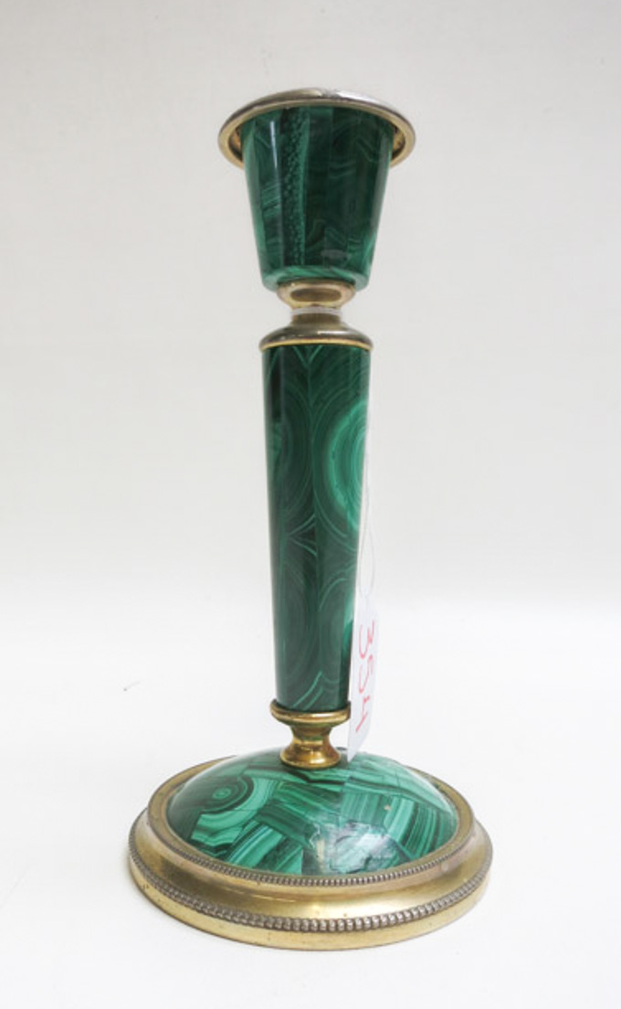 Appraisal: AN ITALIAN MALACHITE AND SILVER GILT CANDLESTICK marked in oval