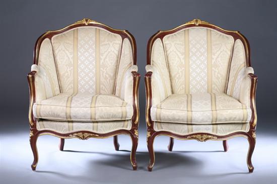 Appraisal: PAIR LOUIS XV STYLE PARCEL-GILT BERGERES late th century Serpentine