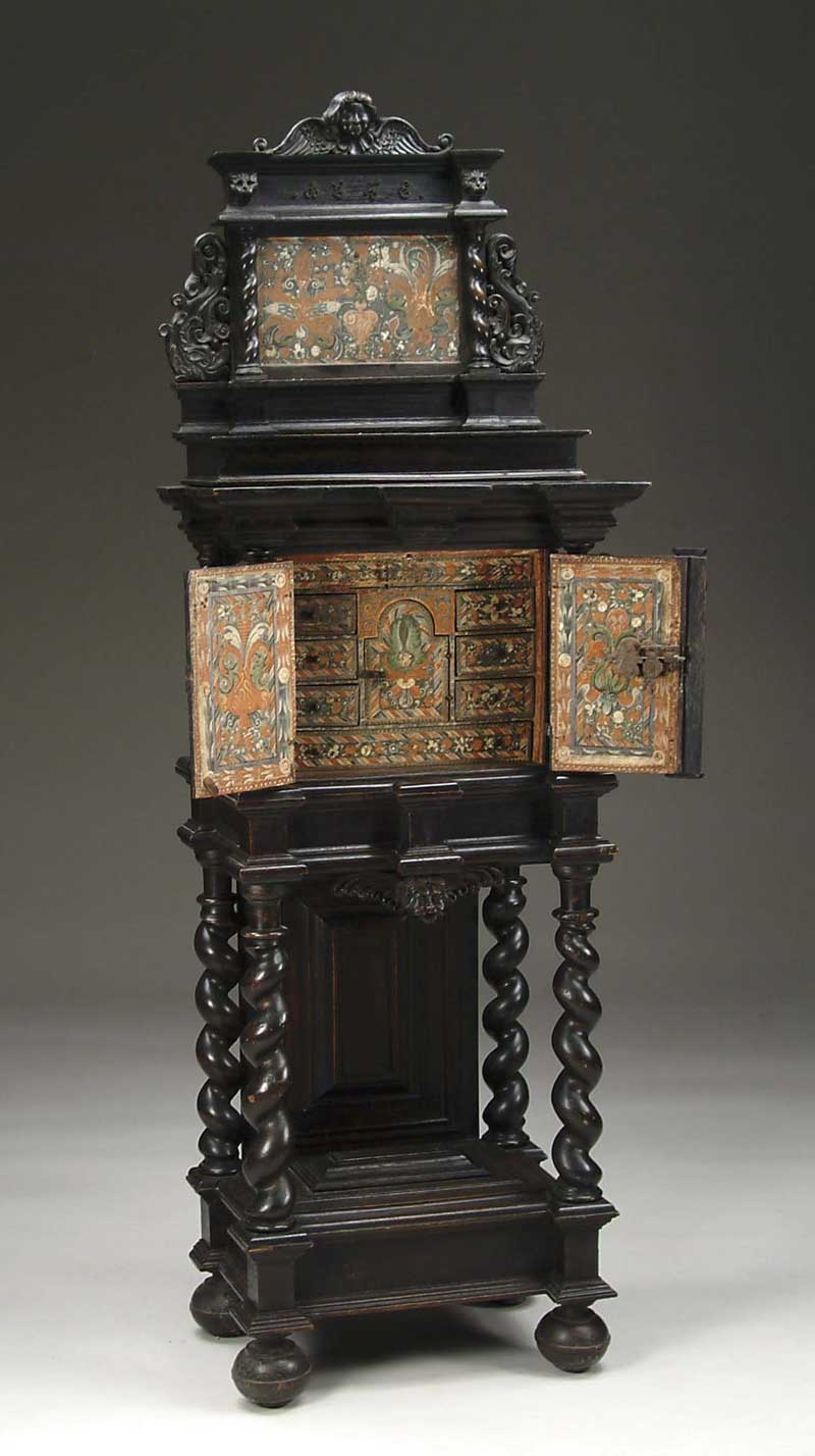 Appraisal: OUTSTANDING FLEMISH STYLE CARVED AND PAINTED CABINET ON STAND This