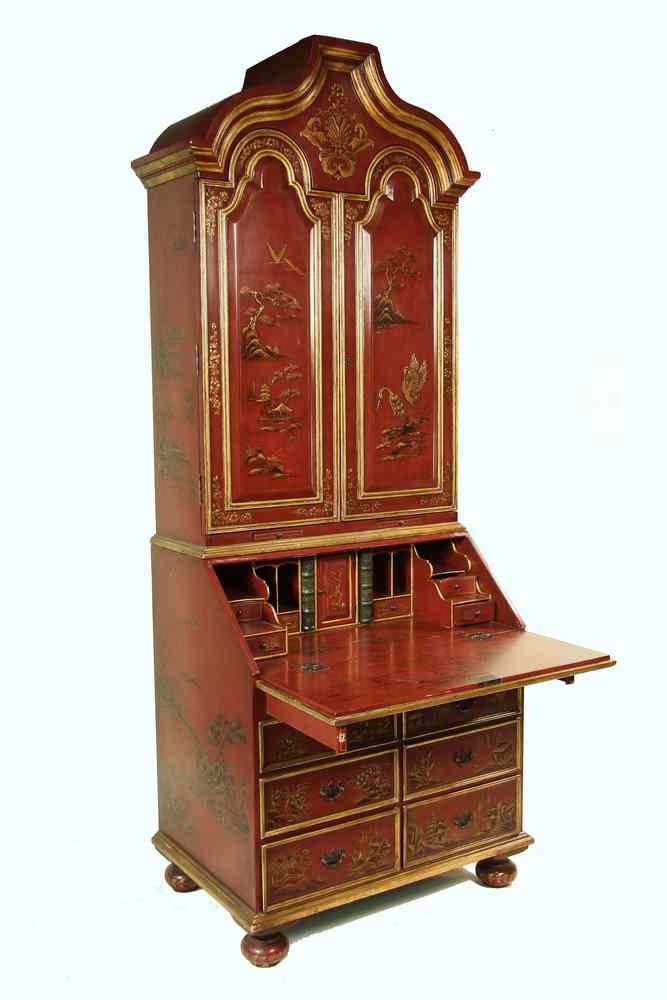 Appraisal: TWO-PIECE CHINOISERIE SECRETARY - Custom William and Mary Style Secretary