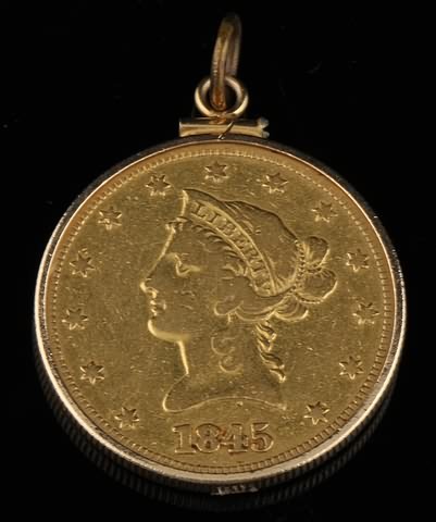 Appraisal: Gold Liberty coin pendant Date gold frame no chain S