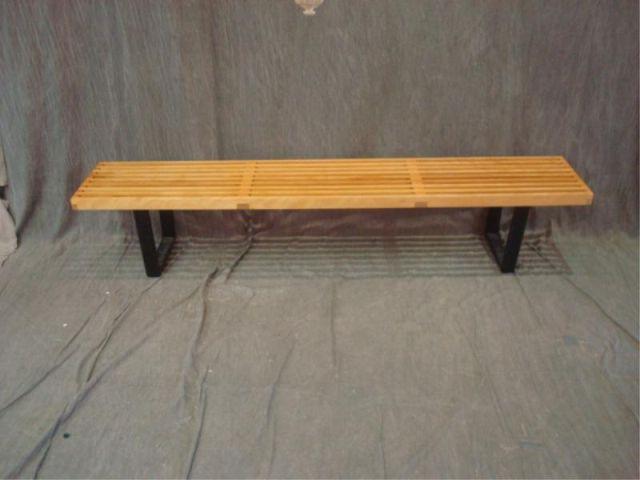 Appraisal: GEORGE NELSON Vintage Slatted Bench Blonde and black lacquer base