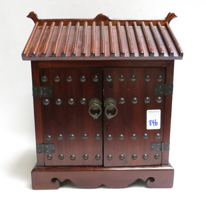 Appraisal: CHINESE TABLE TOP ALTER CABINET having a peaked top with