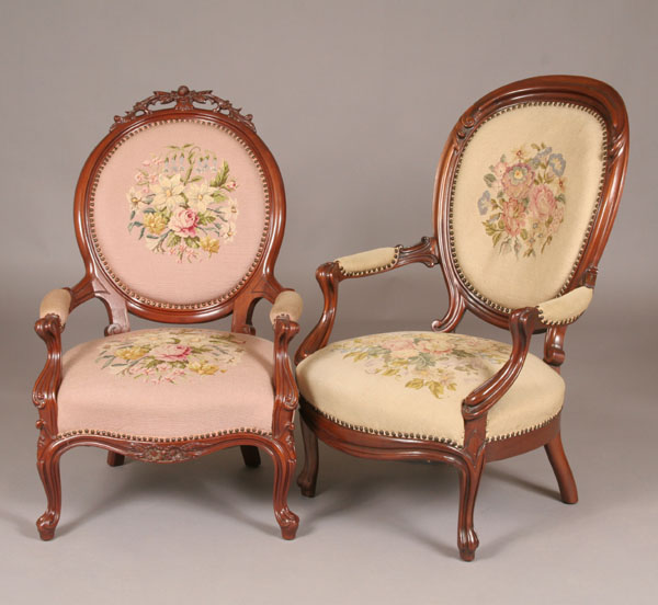 Appraisal: Pair Victorian Eastlake style balloon back armchairs chairs carved surfaces