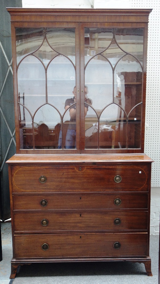 Appraisal: A George III mahogany secretaire bookcase the pair of Gothic