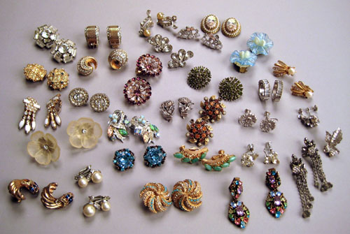 Appraisal: Multiple pairs of rhinestone and colored stone earrings some marked