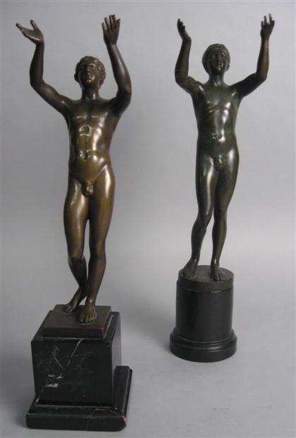 Appraisal: Two German bronzes exalted youth after the antique Each modeled