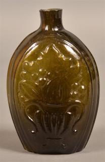 Appraisal: Early th Century Olive Green Blown Glass Cornucopia Urn Flask