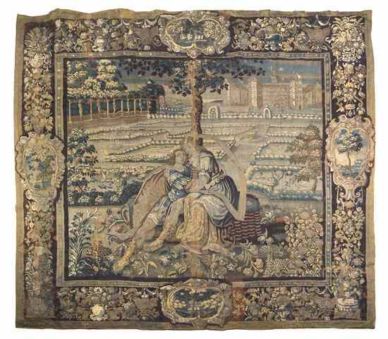 Appraisal: A Flemish Wool Tapestry th century depicting a courting couple