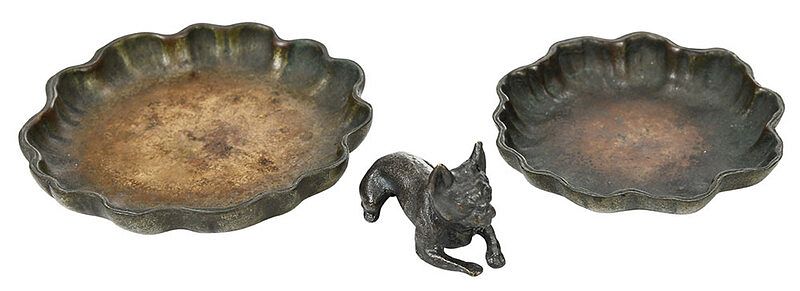 Appraisal: Two Tiffany Studios Bronze Trays Small Dog American early th