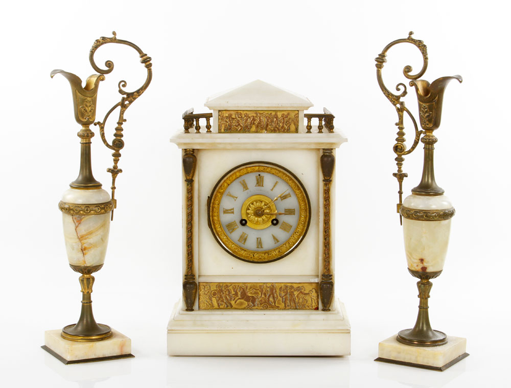 Appraisal: - Antique French Clock Set Antique French clock set marble