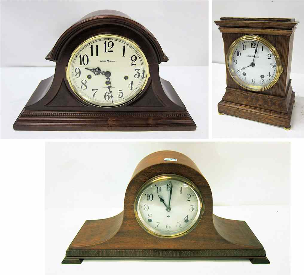 Appraisal: THREE AMERICAN MANTEL CLOCKS Seth Thomas oak cased time strike