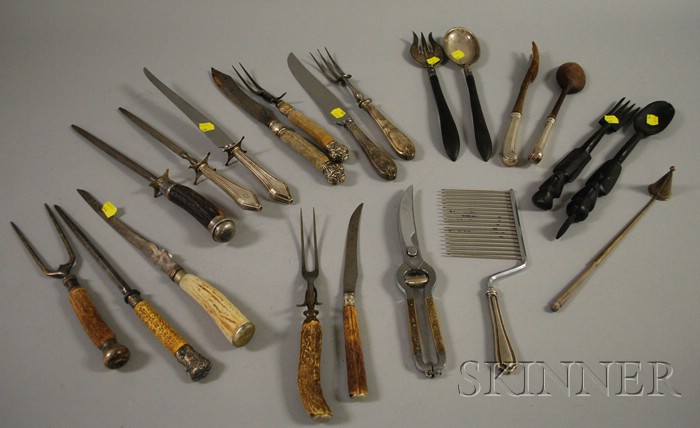 Appraisal: Assorted Carving Sets and Serving Pieces composed of wood silver