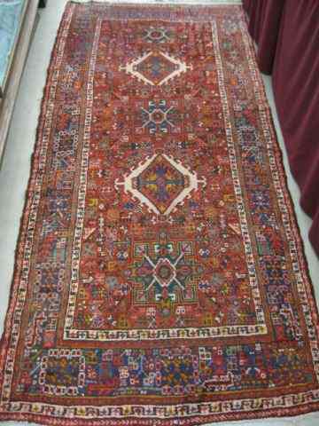 Appraisal: Heriz Persian Handmade Runner elaborate geometric designs red field '