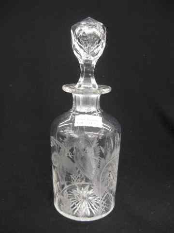 Appraisal: Engraved Glass Dresser Bottle superb bird foliage design cut stopper