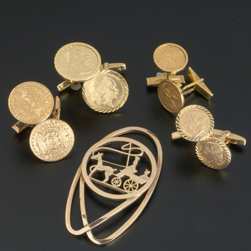 Appraisal: Four pairs of gold coin or calendar cufflinks and a