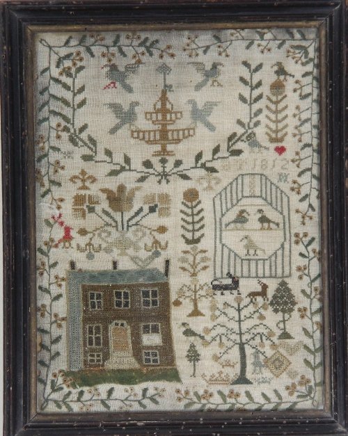 Appraisal: A needlework sampler initialled and dated BT cm x cm