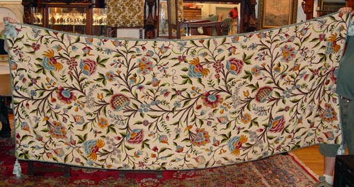 Appraisal: CREWEL EMBROIDERY THROW Nicely finished lined with tassels at the