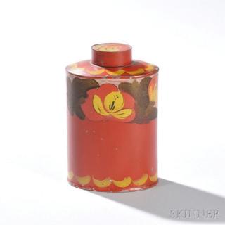 Appraisal: Red-painted Tinware Tea Canister Pennsylvania c - decorated with red