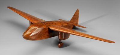 Appraisal: Twin-engine pusher transport plane model all mahogany wind-tunnel testing indicated